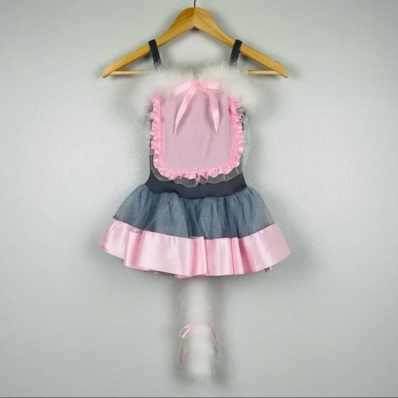 Handmade Set of Mouse Costume for Little Girl Pink-Grey with Ears headband π - Picture 5 of 13